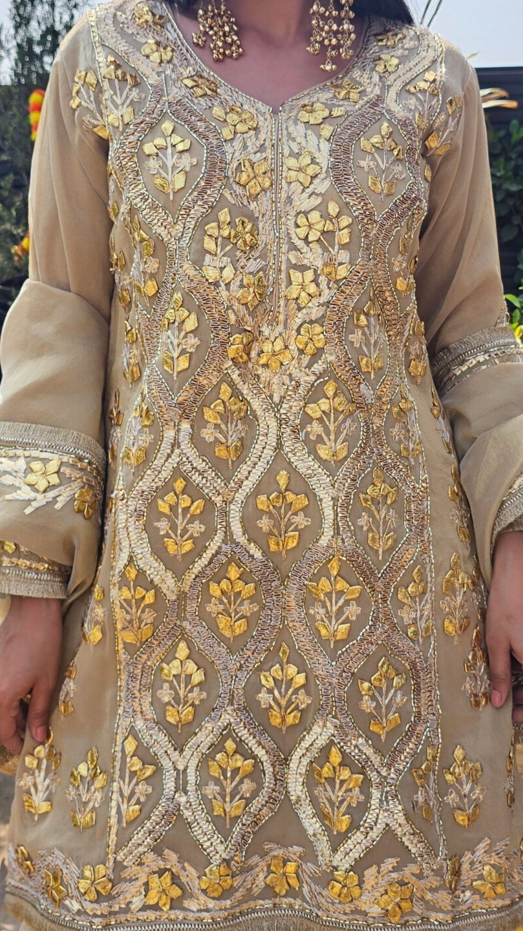 Golden Tissue Indo-Western with Gota Patti Work