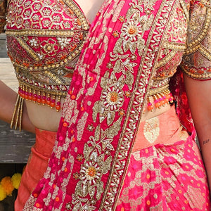Orange Chinon Banarasi Drape Saree with Cutdana, Sequin, Moti & Dabka Work