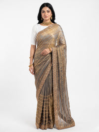 Olive Tissue Unstitched Saree Embellished With Sequins & Cutdana