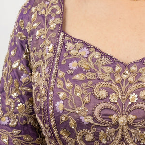 Purple Silk Saree with Stitched Blouse and Zari, Cutdana & Sequins Work