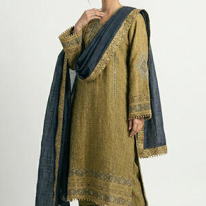 Olive Gold Wrinkle Tissue Set with Digital Print & Mirror Detailing