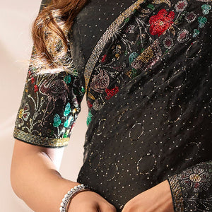 Black Satin Organza Saree with Swarovski Work