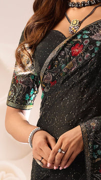 Black Satin Organza Saree with Swarovski Work