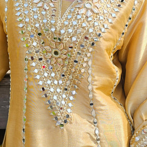 Beige Tissue Indowestern Set with Gota Patti and Mirror Work