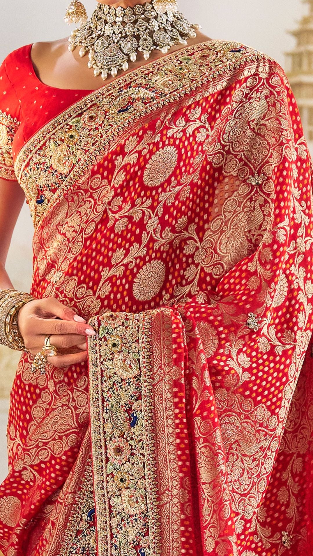 Red Georgette Saree With Zardosi Work