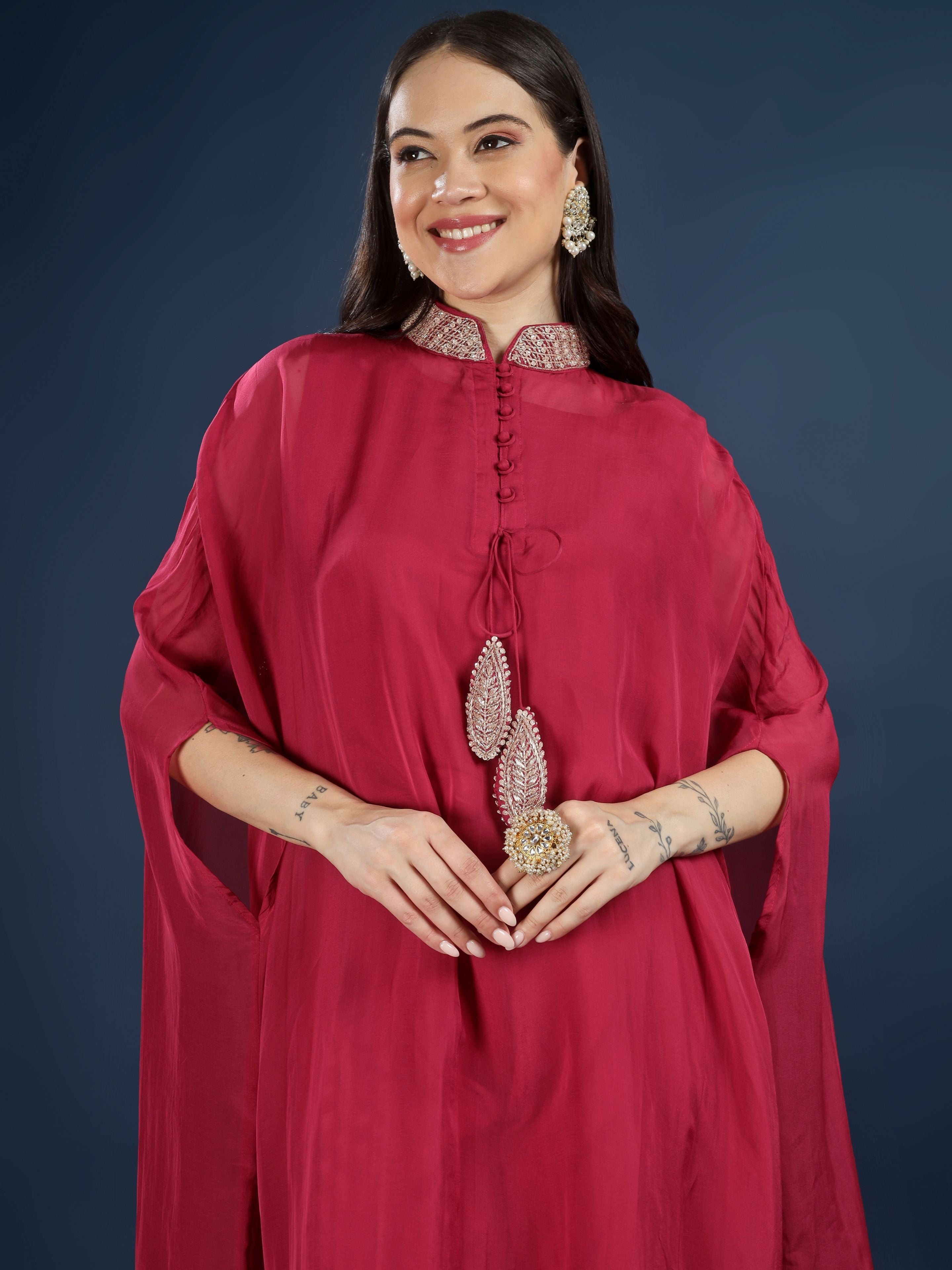 Red Organza Indo Western with Cutdana and Sequins Embroidery
