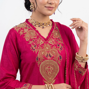 Raw Silk Indo Western with Zari, Sequins and Pearl Embroidery