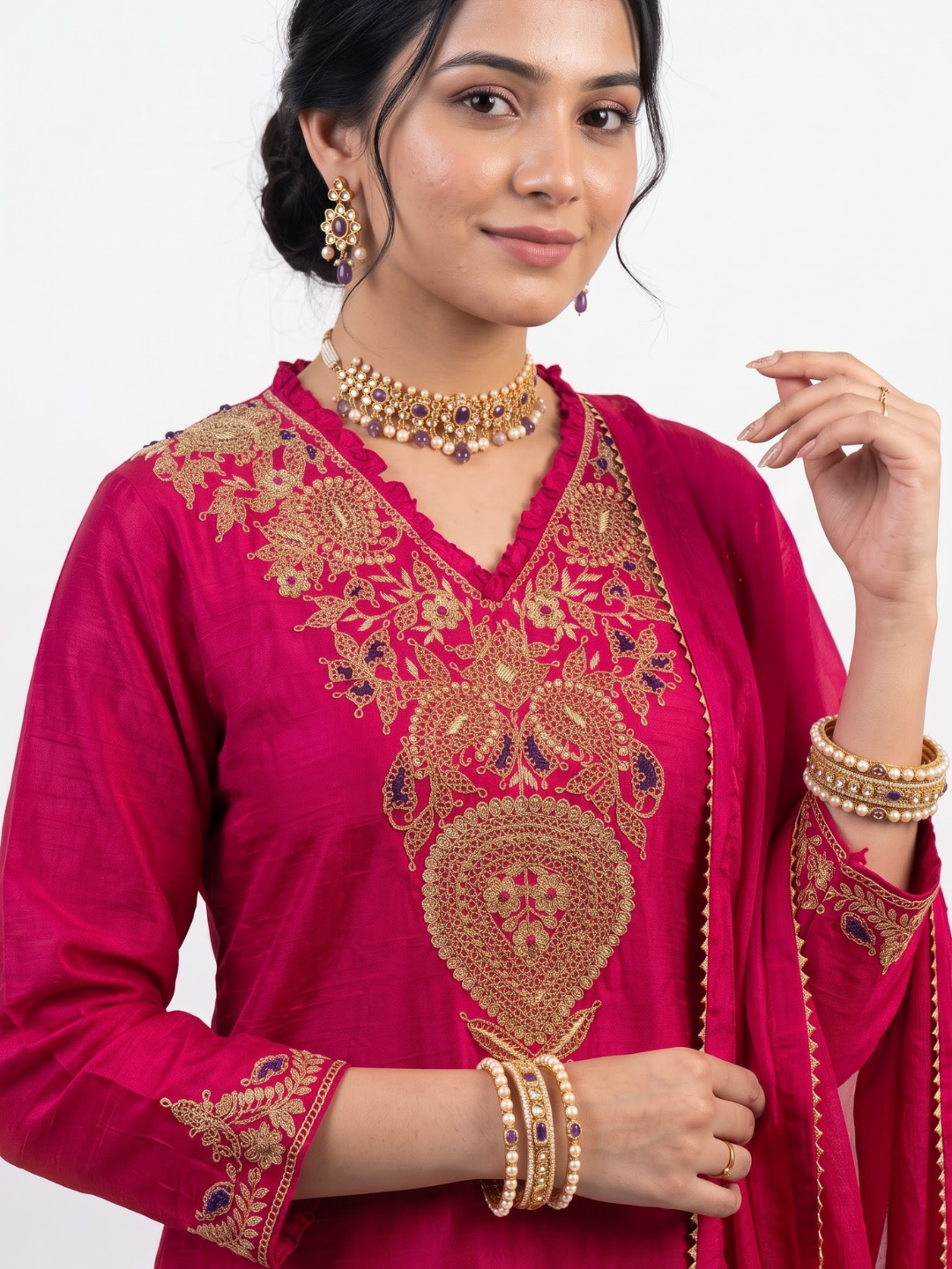 Raw Silk Indo Western with Zari, Sequins and Pearl Embroidery
