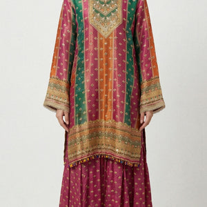 Rani Pink Tissue Indowestern with Sequins, Gota Patti, Stone & Moti Latkan Detailing