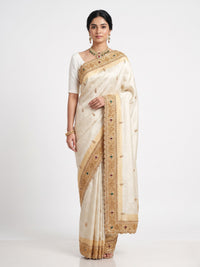 Ivory Tissue Unstitched Saree Embellished With Sequins, Moti, Stone & Cutdana Work
