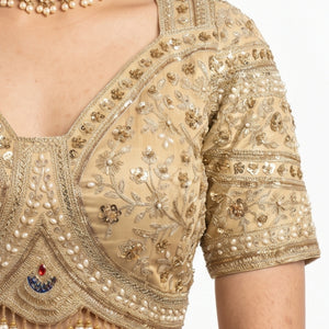 Golden Ivory Tissue Saree with Zari, Cutdana & Sequins Work