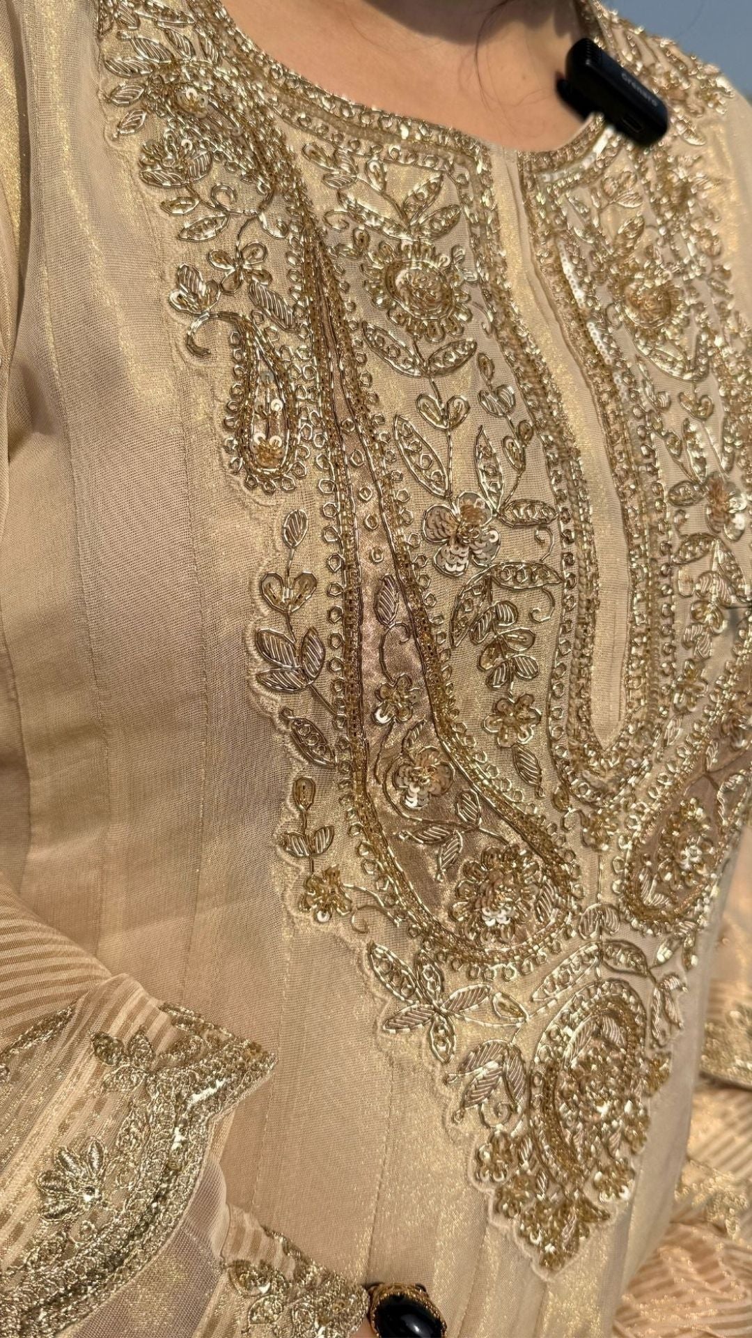 Ivory Gold Tissue Embroidered One Piece with Dupatta