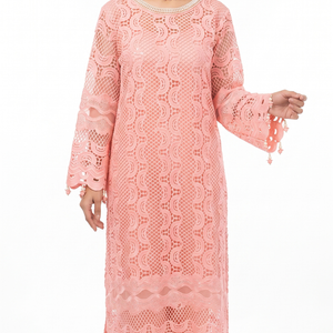Pink Muslin Cutwork lace and  Pearl Sequins
