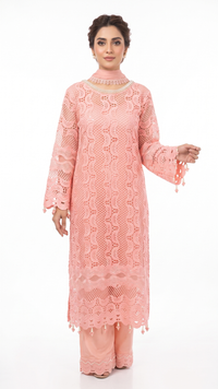 Pink Muslin Cutwork lace and  Pearl Sequins