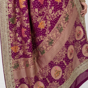 Red Georgette Unstitched Saree with Zari, Cutdana & Sequins Work and Heavy Lace Border