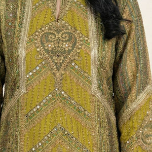 Mehandi Green Wrinkle Tissue Digital Printed Suit with Mirror Detailing and Palazzo