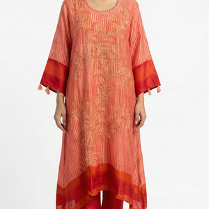 Red Cotton Silk Coord Set with Sequins & Thread work Detailing