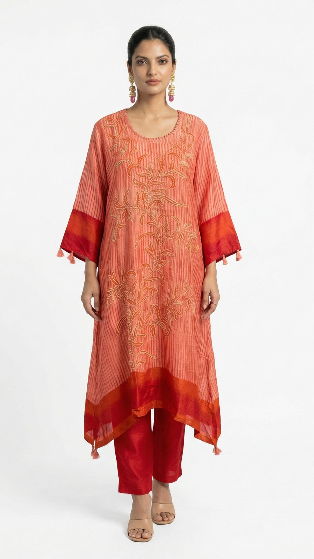 Red Cotton Silk Coord Set with Sequins & Thread work Detailing