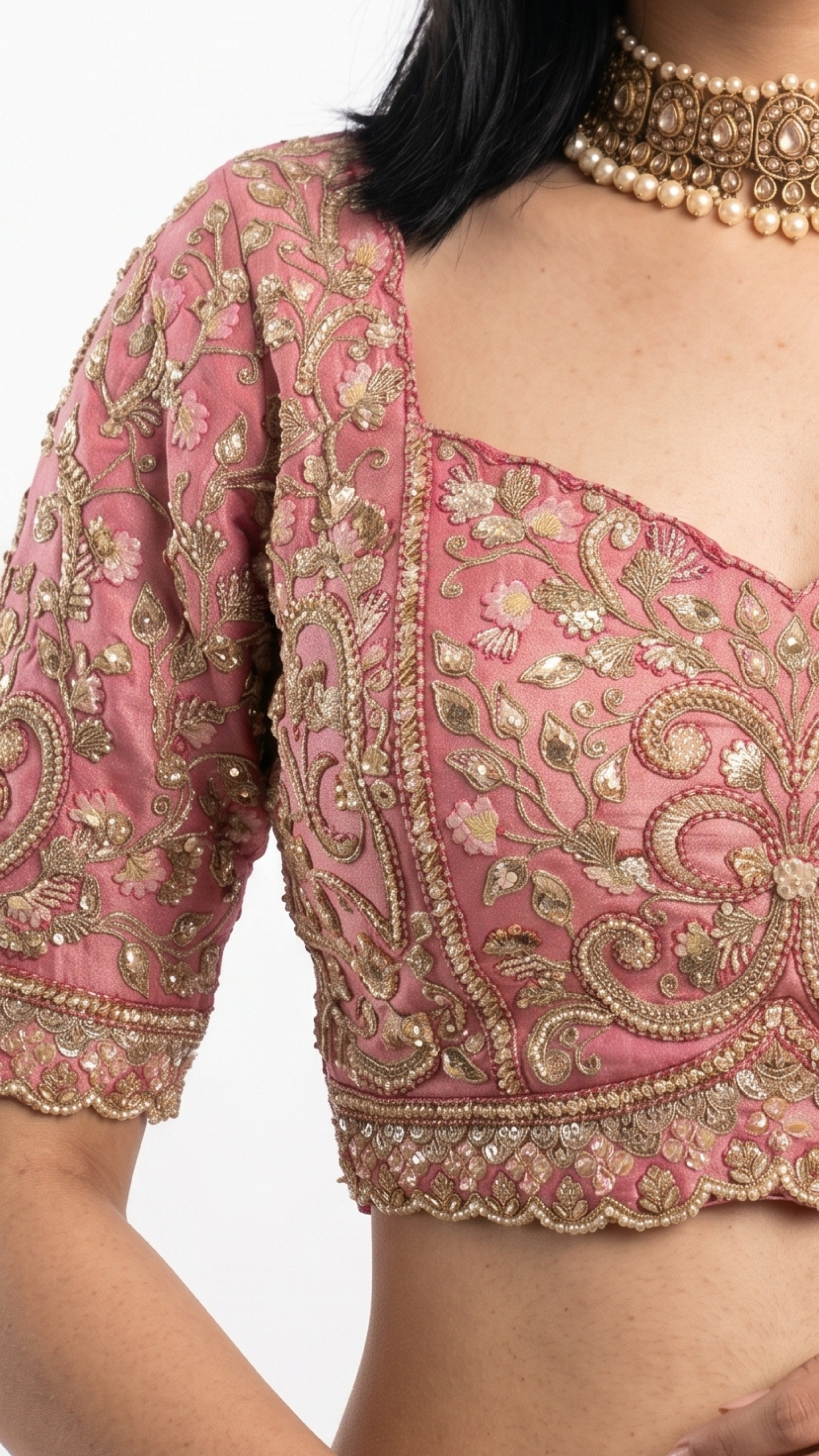Ivory Silk Saree with Stitched Blouse and Zari, Cutdana & Sequins Work