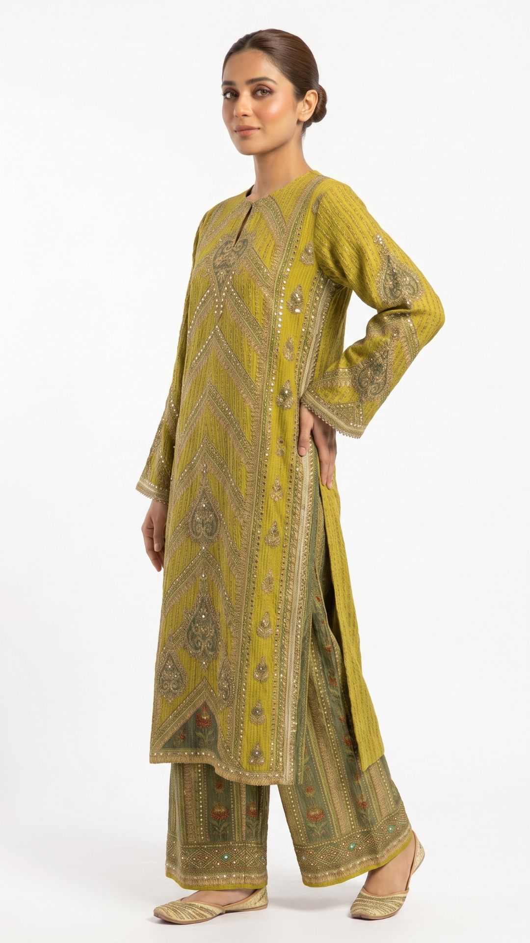 Mustard Yellow Wrinkle Tissue Stone and mirror Sequins