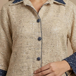 Blue and Beige Jute Coord Set with Sequins Work