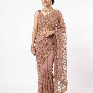 Net Saree Embellished With Cutdana, Sequins & Pearl Work