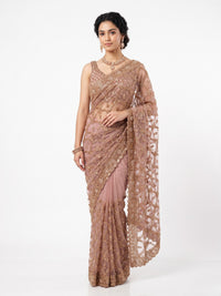 Net Saree Embellished With Cutdana, Sequins & Pearl Work