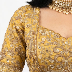Yellow Silk Saree with Stitched Blouse and Zari, Cutdana & Sequins Work