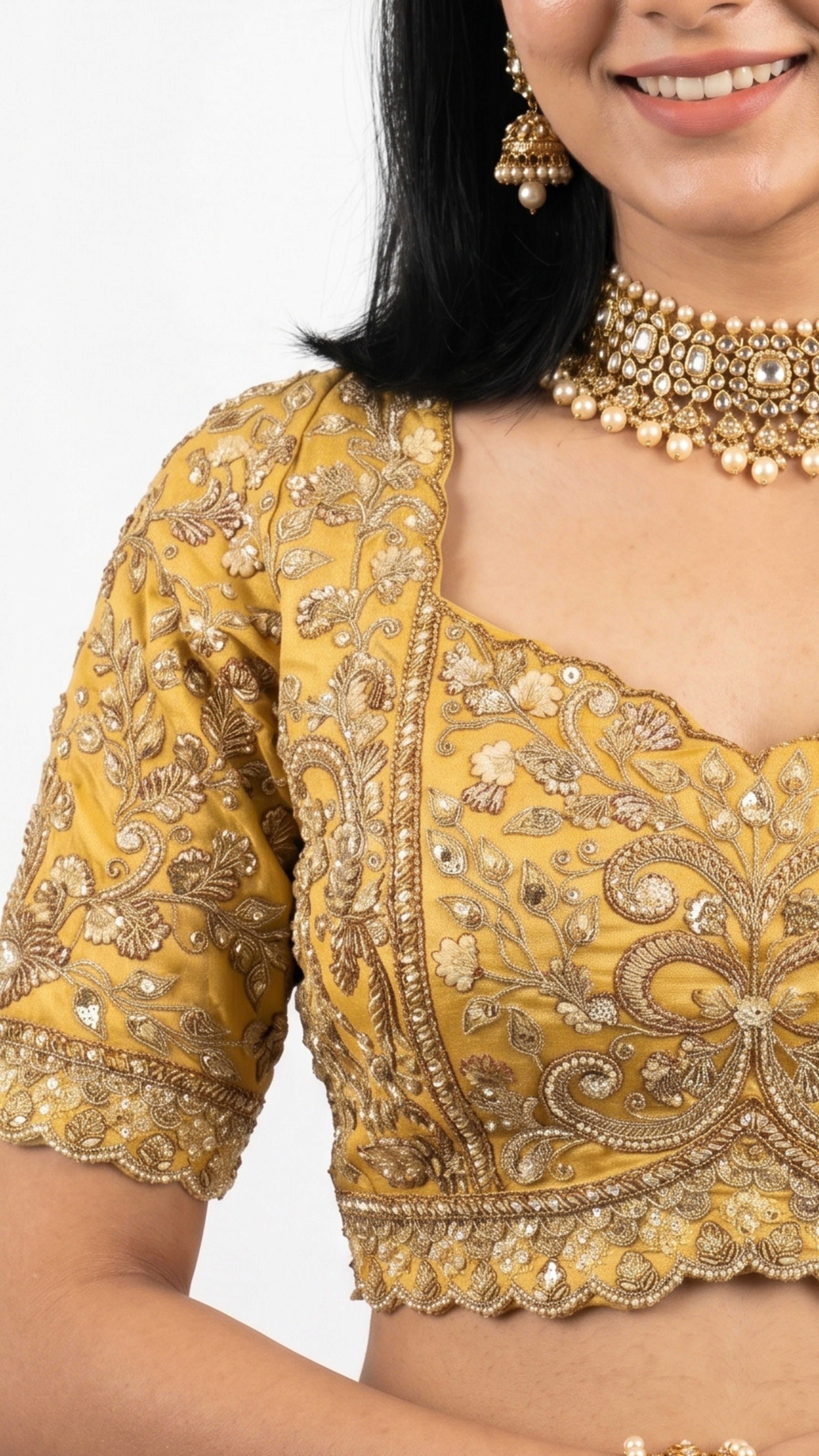 Yellow Silk Saree with Stitched Blouse and Zari, Cutdana & Sequins Work