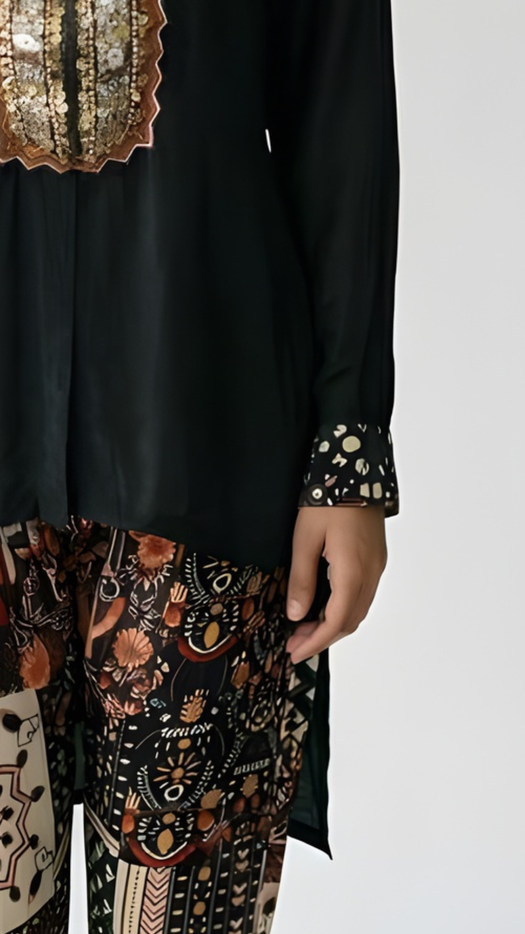 Black Crepe Coord Set with Sequin, Beadwork and Cut Dana