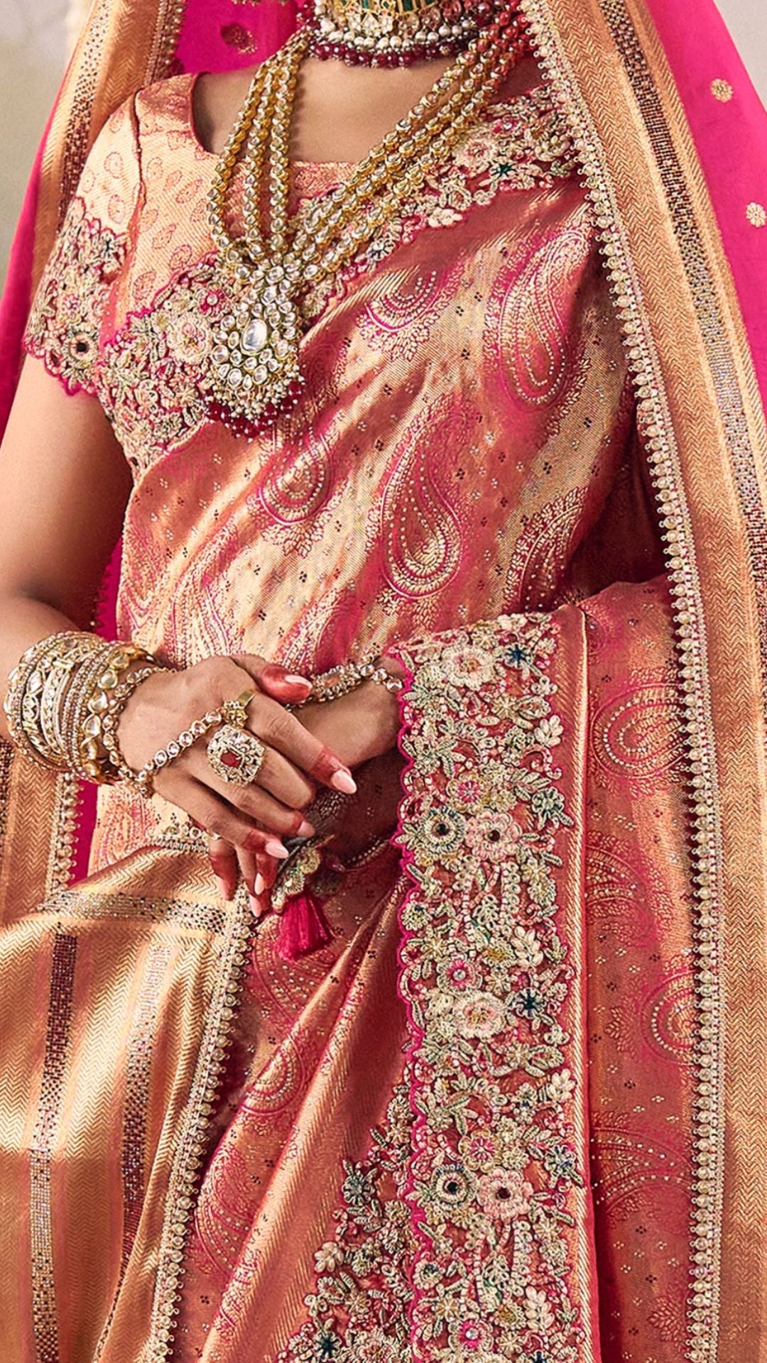 Rani Pink Silk Embroidered Saree With Dupatta