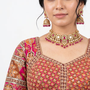 Maroon & Pink Banarasi Silk Saree with Heavy Zari and Sequins Work