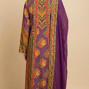Purple Wrinkle Tissue Digital Printed Suit with Mirror Detailing and Palazzo