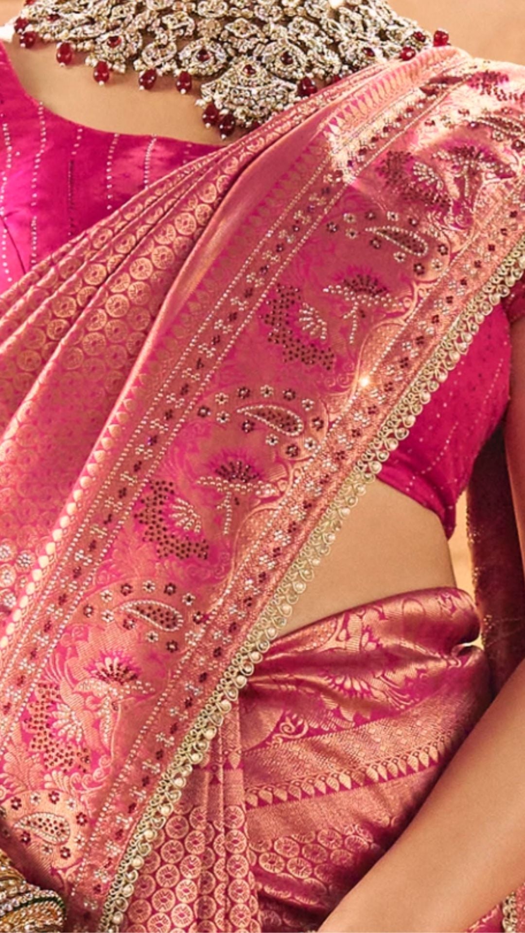 Rani Kanjivaram Silk Saree With Swarovski Work