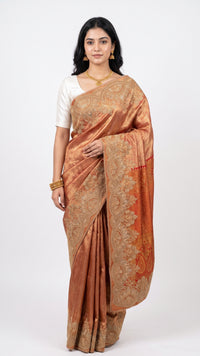 Orange Banarasi Unstitched Saree with Zarkan Work