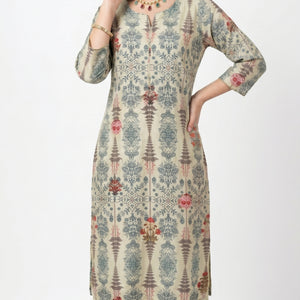 Mint Digital Printed Cotton Fabric Co-ord Set with Zari Work