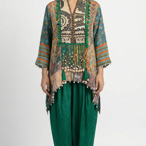 Emerald Green Crepe Coord Set with Dori & Moti Sippi Detailing