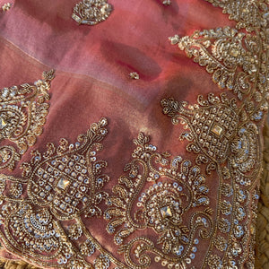 Mauve Tissue Unstitched Saree Embellished With Moti, Sequins & Cutdana