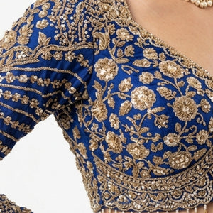 Midnight Blue Net Saree with Cutdana, Moti & Sequins Work