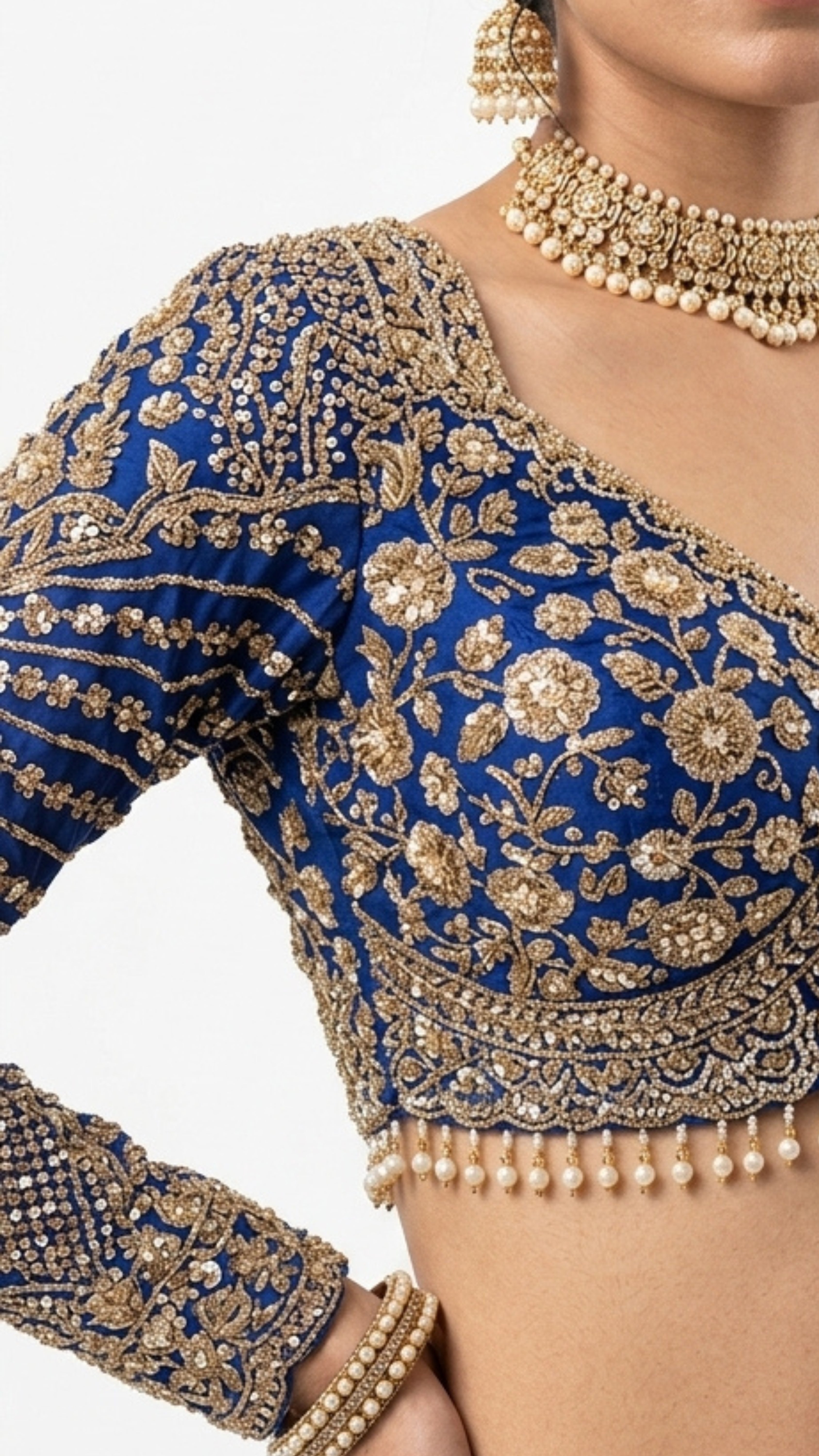 Midnight Blue Net Saree with Cutdana, Moti & Sequins Work