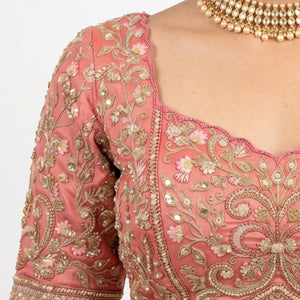 Baby Pink Silk Saree with Stitched Blouse and Zari, Cutdana & Sequins Work
