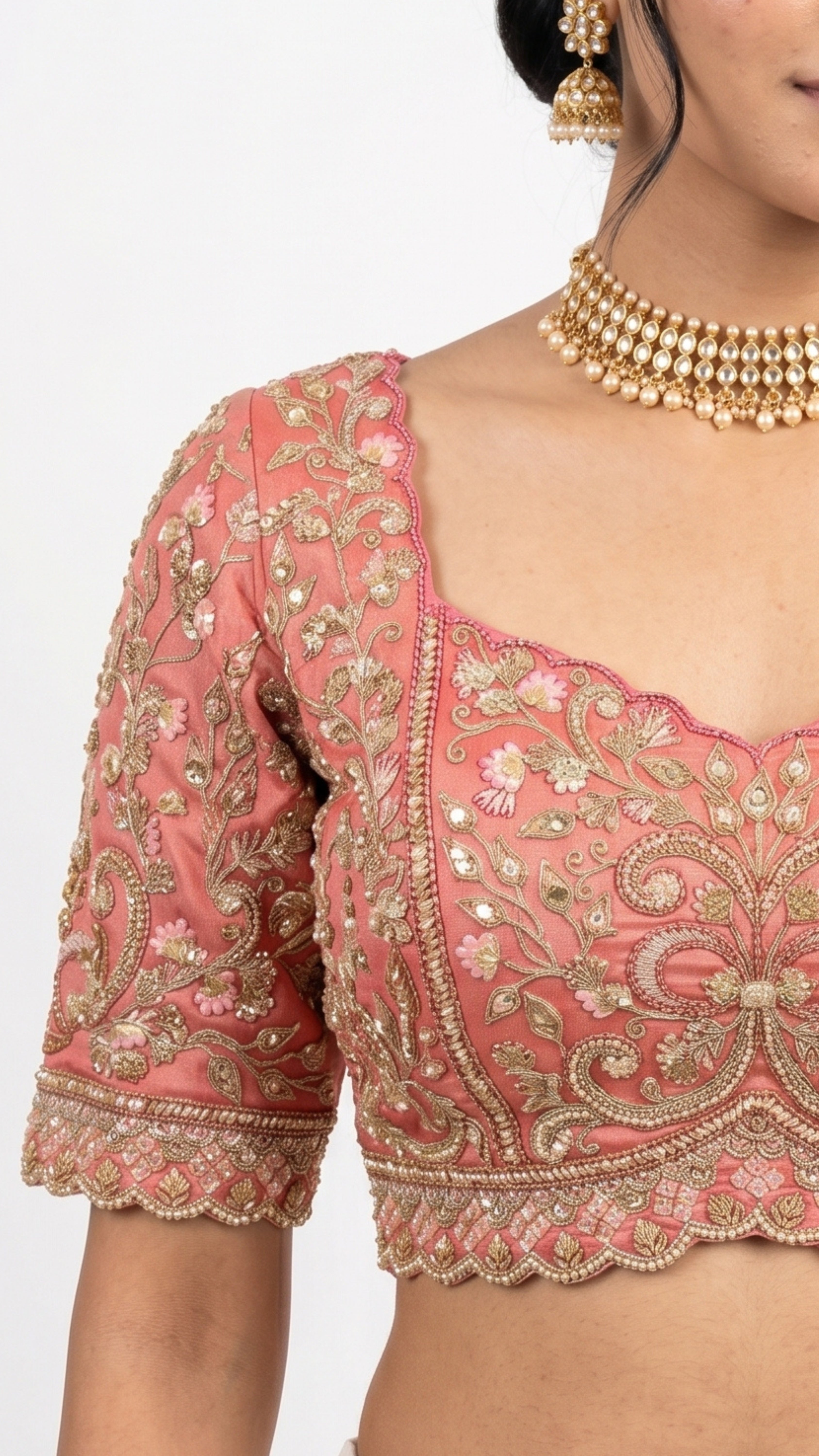 Baby Pink Silk Saree with Stitched Blouse and Zari, Cutdana & Sequins Work