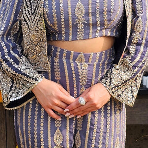 Navy Blue Georgette Indo-Western with Zari, Stone & Mirror Work