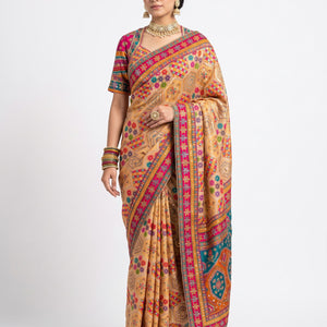 Multicolour Digital Printed Silk Ready Made Saree Embellished With Zari & Sequins Work