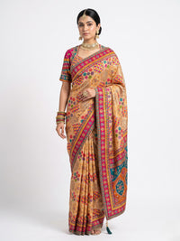 Multicolour Digital Printed Silk Ready Made Saree Embellished With Zari & Sequins Work
