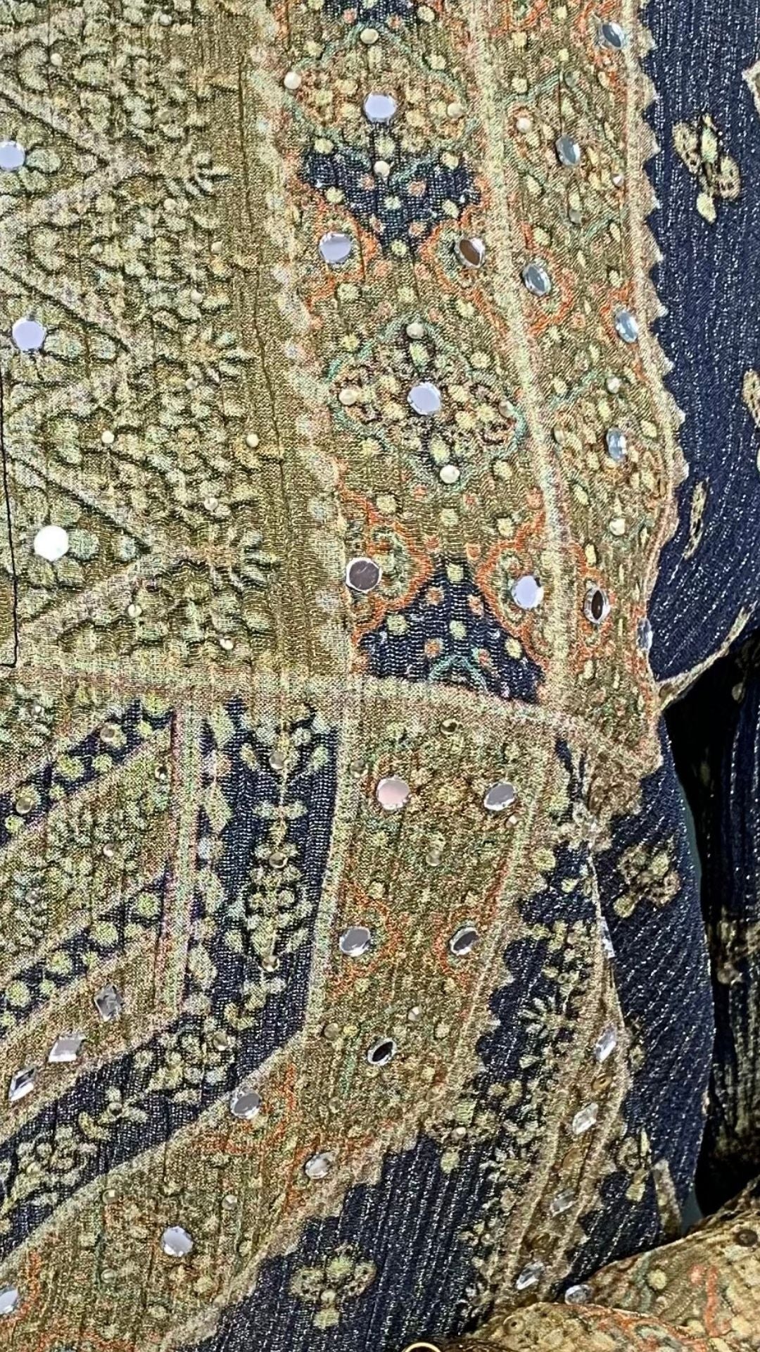 Stylish Blue Wrinkle Tissue Digital Printed Suit with Mirror Detailing and Palazzo