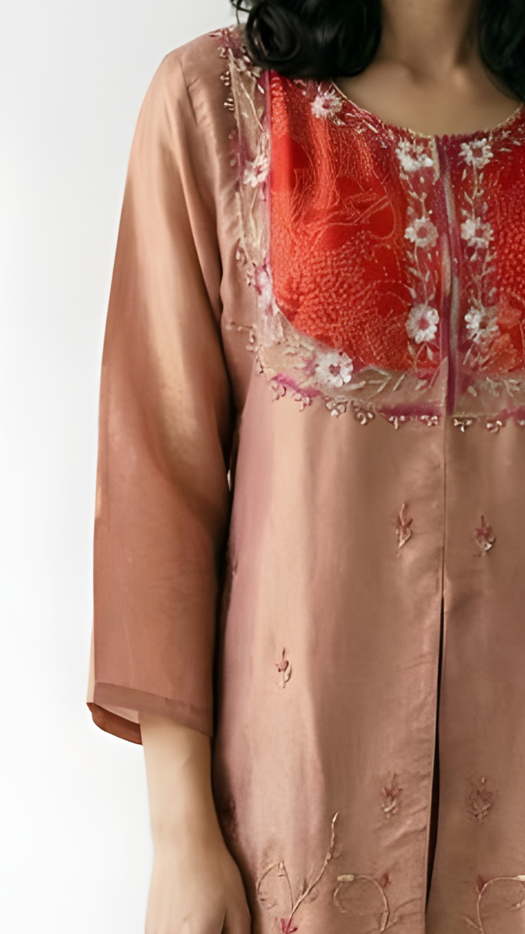 Brown Tissue Fabric Coord Set with Dabka, Cutdana & Sequins Detailing