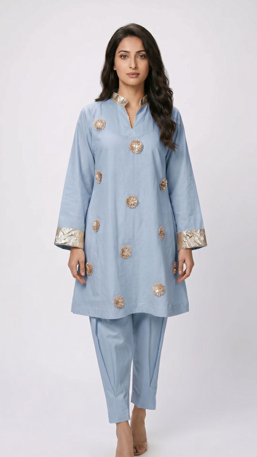 Summer Festive 3 Piece Cotton Coord Set with Gota Work