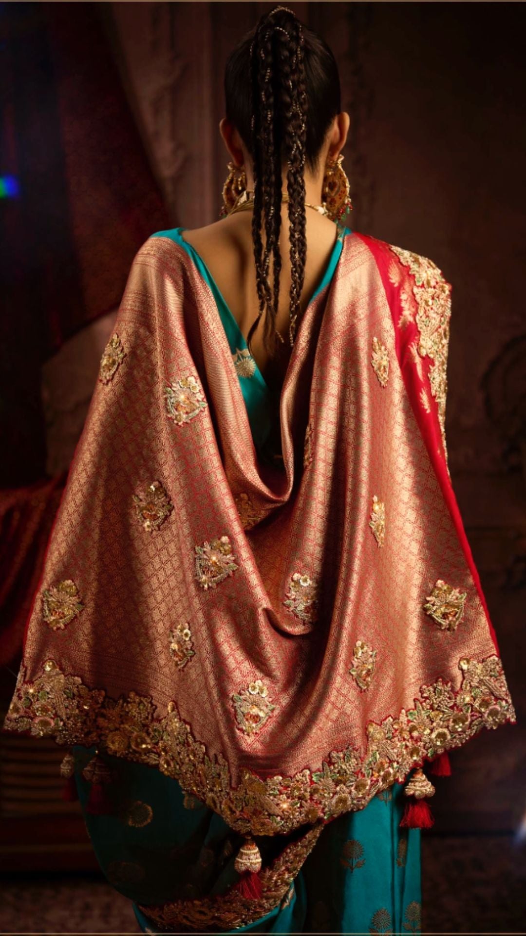 Turquoise Tanna Silk Embroidered Saree