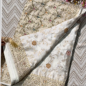 Ivory Silk Unstitched Saree Embellished With Sequins, Cutdana, Zarkan, Dabka & Stone Work